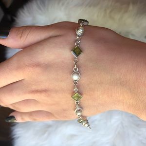 Vintage Pearl & Peridot Sterling Bracelet